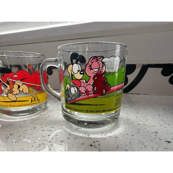 Vintage Set of 4 1978 McDonalds Garfield Odie Glass Coffee Mugs Cups Jim Davis - Picture 2 of 9